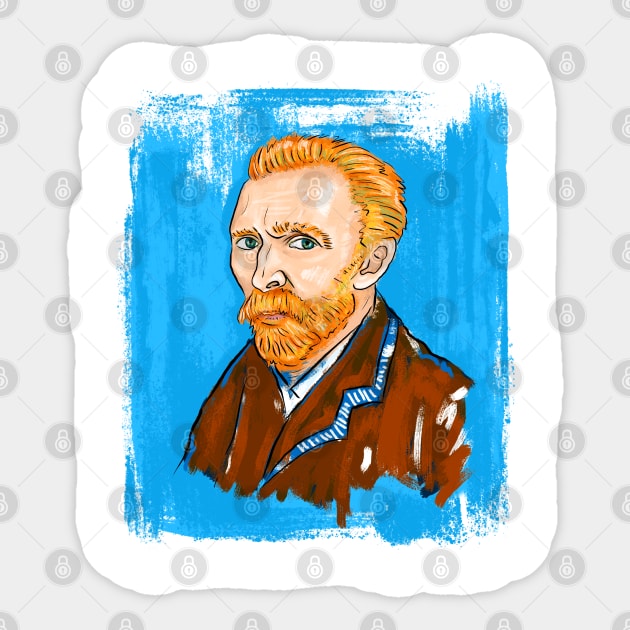 Post-Impressionist Style Bearded Van Gogh Portrait Illustration Sticker by denizko